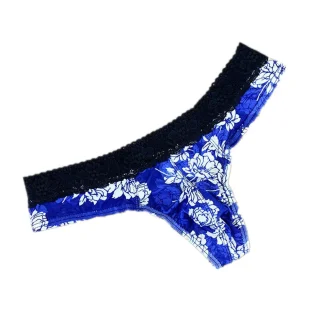 Floral Print Lace Trim Thong