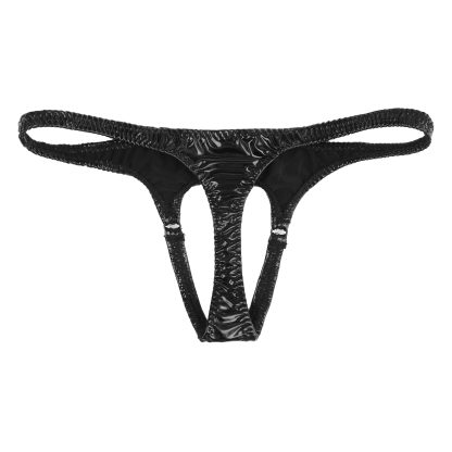 Open Crotch Shiny Black Thong - Image 10