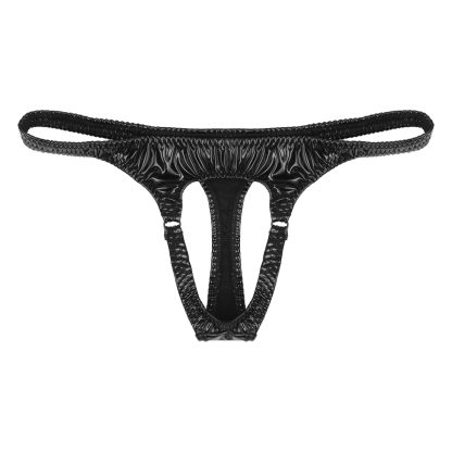 Open Crotch Shiny Black Thong - Image 11