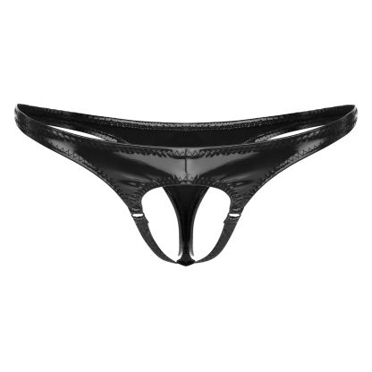 Open Crotch Shiny Black Thong - Image 8