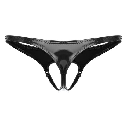 Open Crotch Shiny Black Thong - Image 9